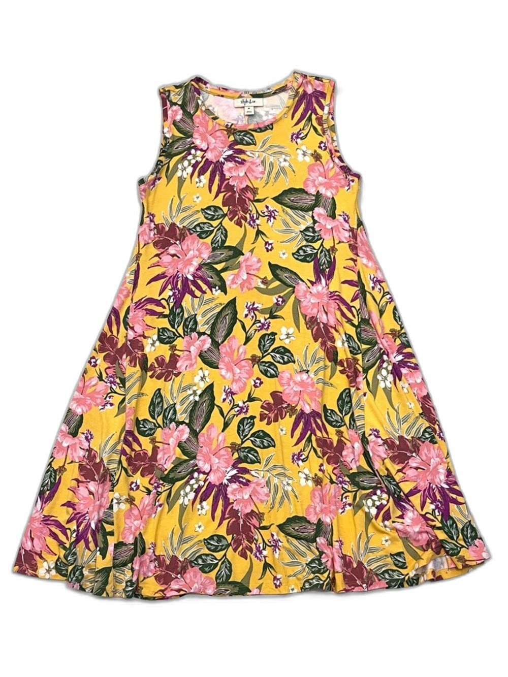 Style & Co. Yellow Floral Sleeveless Swing A-Line Dress Women’s Petite P
